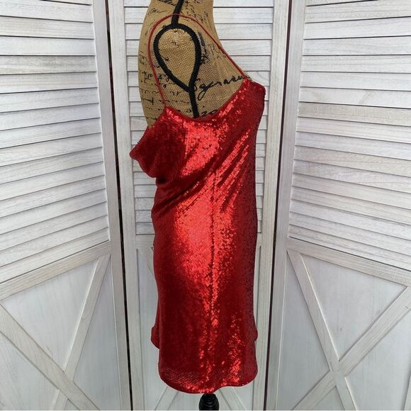 Zara Sequin Cowl Back Cocktail Mini Slip Dress Red Small - Picture 5 of 13